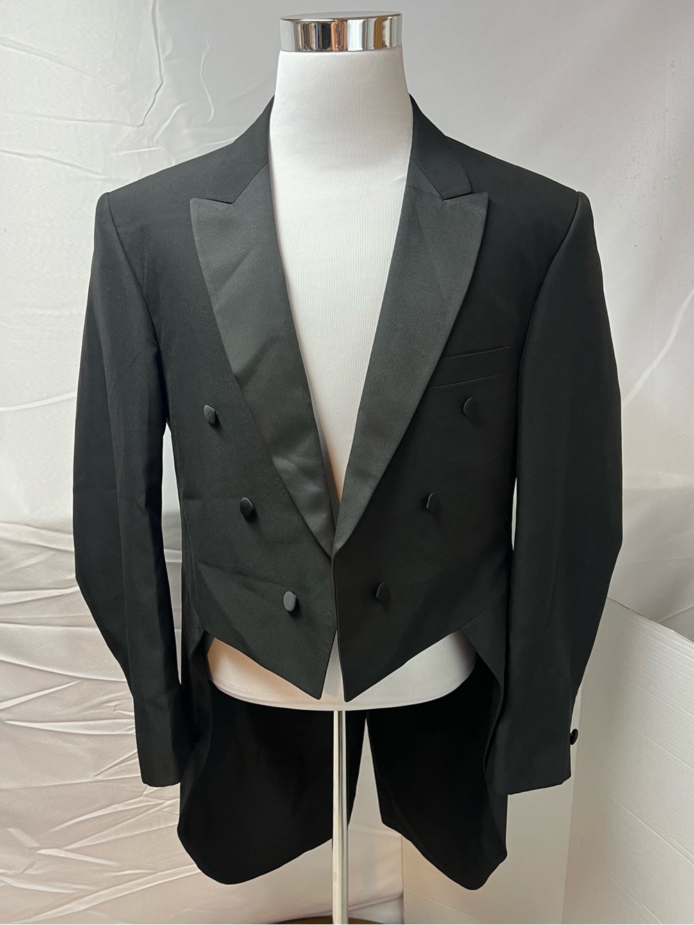 First Nighter Vintage Men's 44R Black Tuxedo Tailcoat Double Breasted Jacket - Picture 4 of 7
